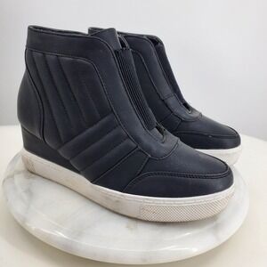 Jessica Carlyle Kesha Black Faux Leather Wedge Fashion High Top Sneaker Shoes‎ 7